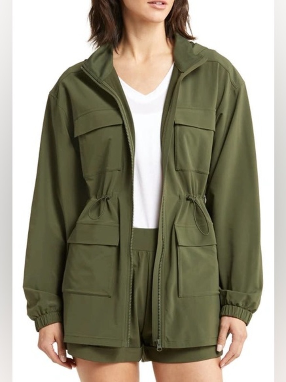Zella Getaway Hooded Utility Jacket In Green Tactica